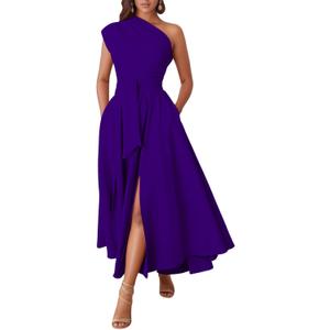Kwunbwa One Shoulder Dresses for Women Elegant Asymmetrical A Line Flowy Formal Evening Gowns Party Cocktail Dress M