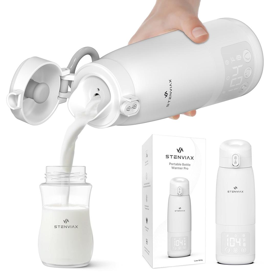 Portable Bottle Warmer for Travel & Night Feeding, Baby Milk Warmer with Built-in Sterilizer, 70 Sec Breast Milk Warming, 2 Min Formula Water Heating, 14,000mAh Battery, 15+ Feeds, 17 oz Capacity (Luxe White)