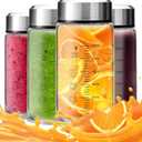 12oz Glass Juice Bottles with Lids 4-Pack, Wide Mouth Reusable Water Bottles for Juicing, Smoothies, Infused Water - Leakproof BPA Free Premium Clear Glass & Stainless Steel Lids, Fridge Safe