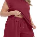 OLRIK Womens Plus Size Summer Sets Top and Shorts 2 Piece Sets with Pockets Casual Beach Vacation Outfits (Red, XXXL)