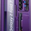 for Samsung Galaxy Z Fold 7 Wallet Case, Built-in Hinge Protection & Slide Camera Lens Cover & Card Holder & Screen Protector, Full Body Protective Hard Phone Case for Samsung Z Fold 7, Purple