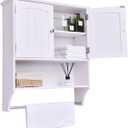 White Bathroom Cabinet Wall Mounted with Towels Bar, Over Toilet Storage Cabinet with 2 Doors and Adjustable Shelf, Medicine Cabinets with Large Space for Bathroom Laundry Room Kitchen