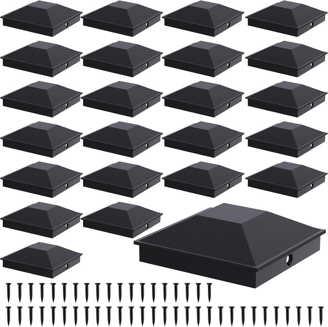 Goovilla 4x4 Post Caps Black(Actual 3.5" x 3.5"), 24 Pack Fence Post Caps with 48 Screws and Easy Installation, Sturdy Waterproof Plastic Deck Post Caps with Frosted Finishing Touch, Protect Wood Post