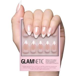 Glamnetic Press On Nails - Mrs. | Short Almond Fake Nails with French Tips and Glossy, Glazed Finish for Weddings, Reusable | 15 Sizes - 30 Nail Kit with Glue