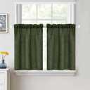 MIULEE Cafe Curtains 30 Inch Length Half Window Curtain Semi Sheer Farmhouse Short Linen Drapes for Kitchen Bathroom Basement Small Window, Rod Pocket Tier Curtains 2 Panels W26XL30, Olive Green
