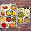 Potchen 20 Pcs Stainless Steel Plates Bowls Cups Spoons Forks 304 Stainless Steel Dinnerware Set Divided Plates Dinner Tray for Home Kitchen Restaurant
