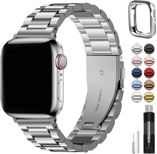 Fullmosa Compatible Apple Watch Bands Series 10 46mm, Stainless Steel Strap Metal iWatch Band with Case for Apple Watch, Silver
