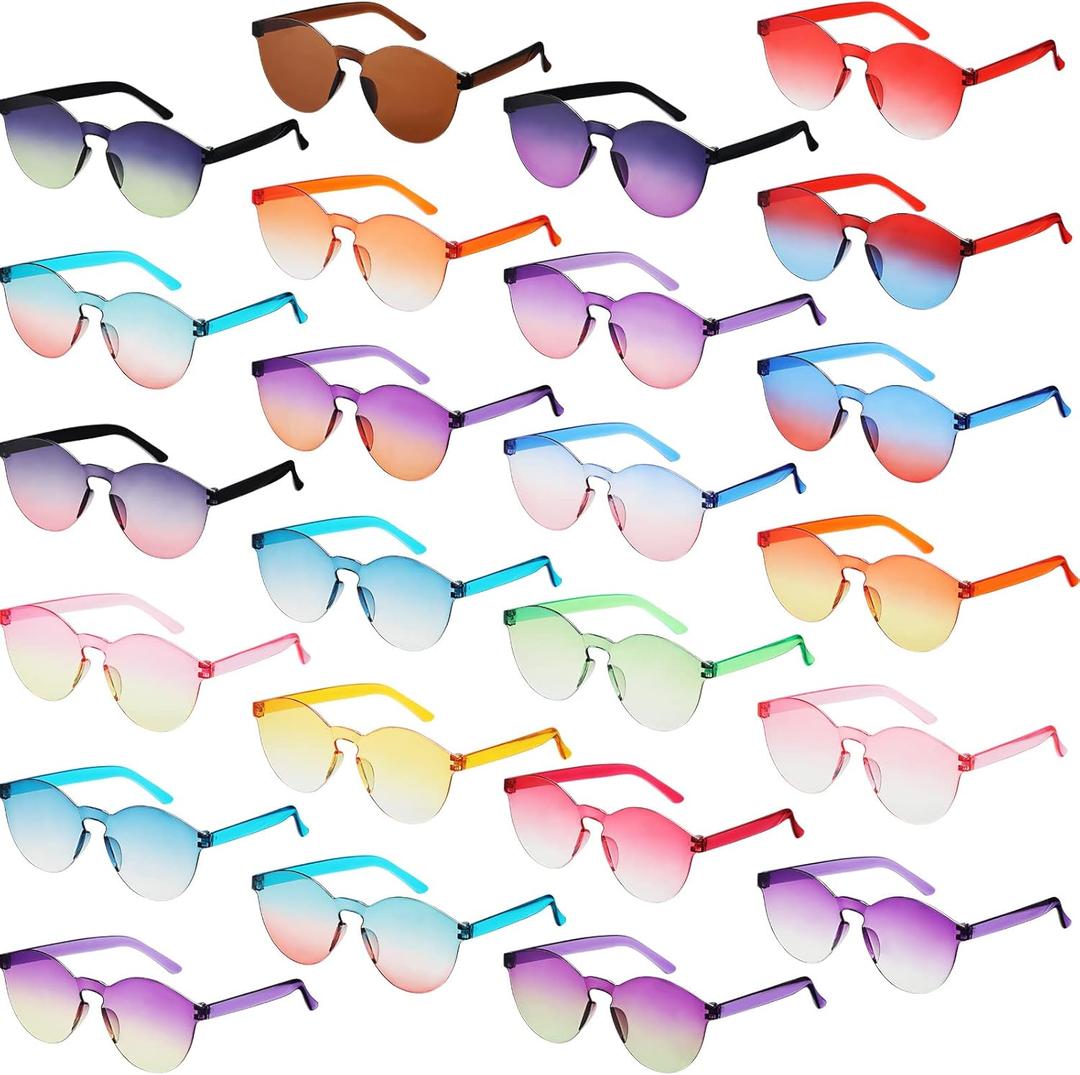 Hoteam 24 Pairs Colored Sunglasses Bulk Rimless Fun Party Sunglasses Transparent Round Candy Tinted Glasses Retro Eyewear for Women Adult Bachelorette Cosplay Party