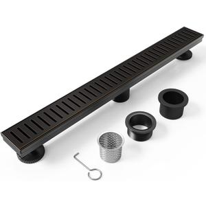 WEBANG 24 Inch Linear Shower Drain Rectangular Floor Drain with Accessories Capsule Pattern Cover Grate Removable SUS304 Stainless Steel CUPC Certified Oil Rubbed Bronze