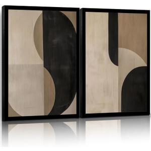 Framed Abstract Geometric Wall Art Beige Black Modern Canvas Print Modern Painting Poster Picture Gallery Artwork Suitable for Living Room Bedroom Office Hallway 16x24 inch 2-Pack