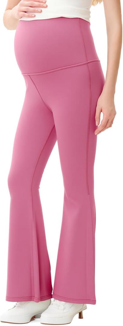 Maternity Flare Pants Over The Belly, High Waisted Stretchy Bootcut Yoga Pants, Casual Comfortable Pregnancy Work