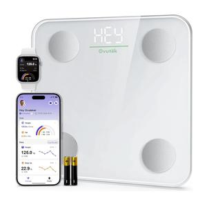 Ovutek Smart Scale for Body Weight, Digital Bathroom Scale BMI Weighing Body Fat Scale, Accurate Body Composition Scale Monitor for People's Health with Smartphone App, Compact Size, 400lb (White) (no battery in set)
