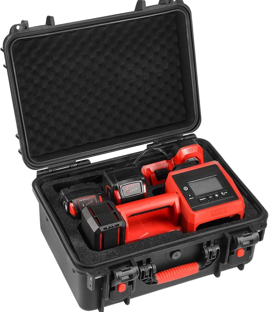 Waterproof Hard Case Compatible with Milwaukee M18 Inflator 2848-20, Air Compressor Carrying Case for Milwaukee Tools, Can Hold 18V 3.0 to 9.0 Ah Battery Packs and Charging Station