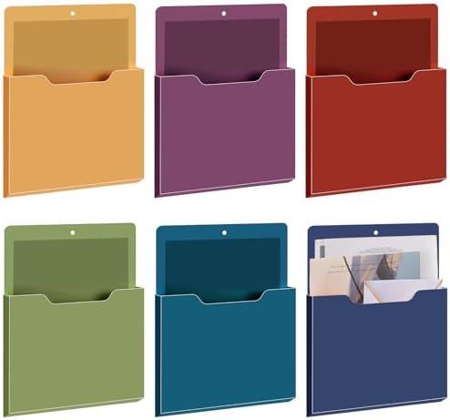 Fuutreo 6 Pcs Magnetic Wall File Organizer Magnetic Wall File Holder Refrigerator Magazine Holder for Mail Letters Paper(Dark Vintage,Vertical-large)