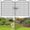 16 Panels No Dig Garden Fence with Gate, 32in x 38.6ft Decorative Dog Fence Outdoor for Yard, Tall Animal Barrier Fence Rustproof Metal Wire Garden Edging Border, Temporary Fence for Outdoor, Patio