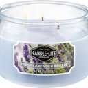 Candle-lite Scented Candles, Fresh Lavender Breeze Fragrance, One 10 oz. Three Wick Aromatherapy Candle with 20-40 Hours of Burn Time, Light Purple Color, Pack of 4 