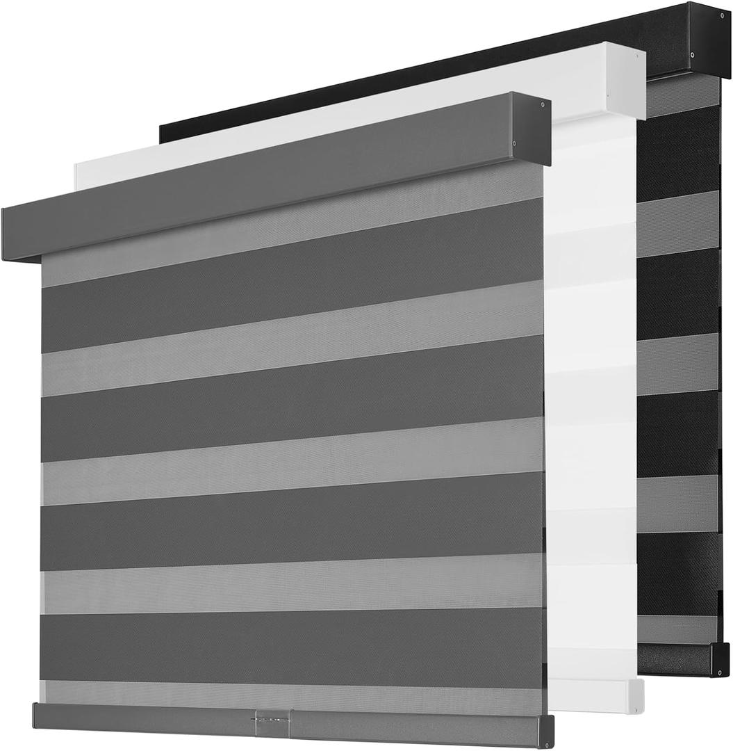 Cordless Zebra Blinds for Windows, Free-Stop Pull Down Roller Shades, Dual Layer Privacy for Day and Night, Light Filtering Door Shades for Home Office Easy to Install(27" W x 72" H, Grey)