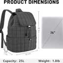 Structured Puffy Quilted Puffer Backpack, 7 Pockets & Tablet Compartment for Travel, Metal Buckle & Drawstring Closure, Black