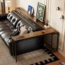 Narrow Sofa Table with Outlets, Adjustable Length Behind Couch Console, 64.57" x 5.91" x 31.1" - Rustic Brown