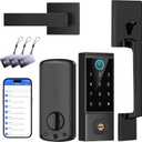 BEBASIA Smart Door Lock with Front Door Handle Set, Heavy Duty Fingerprint Handleset, Keyless Entry Smart Deadbolt for Front Door, Bluetooth Keypad Digital Lock Black