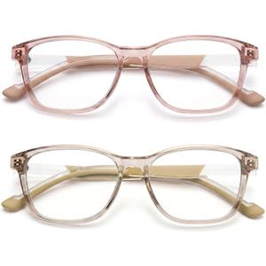 SKYOAK 2 Pack Trendy Progressive Multifocus Reading Glasses for Women, TR90 Lightweight Multifocal Readers with Flexible Temples, No-line Anti Blue Light Computer Eyeglasses (Pink & Off White, 2.0x)