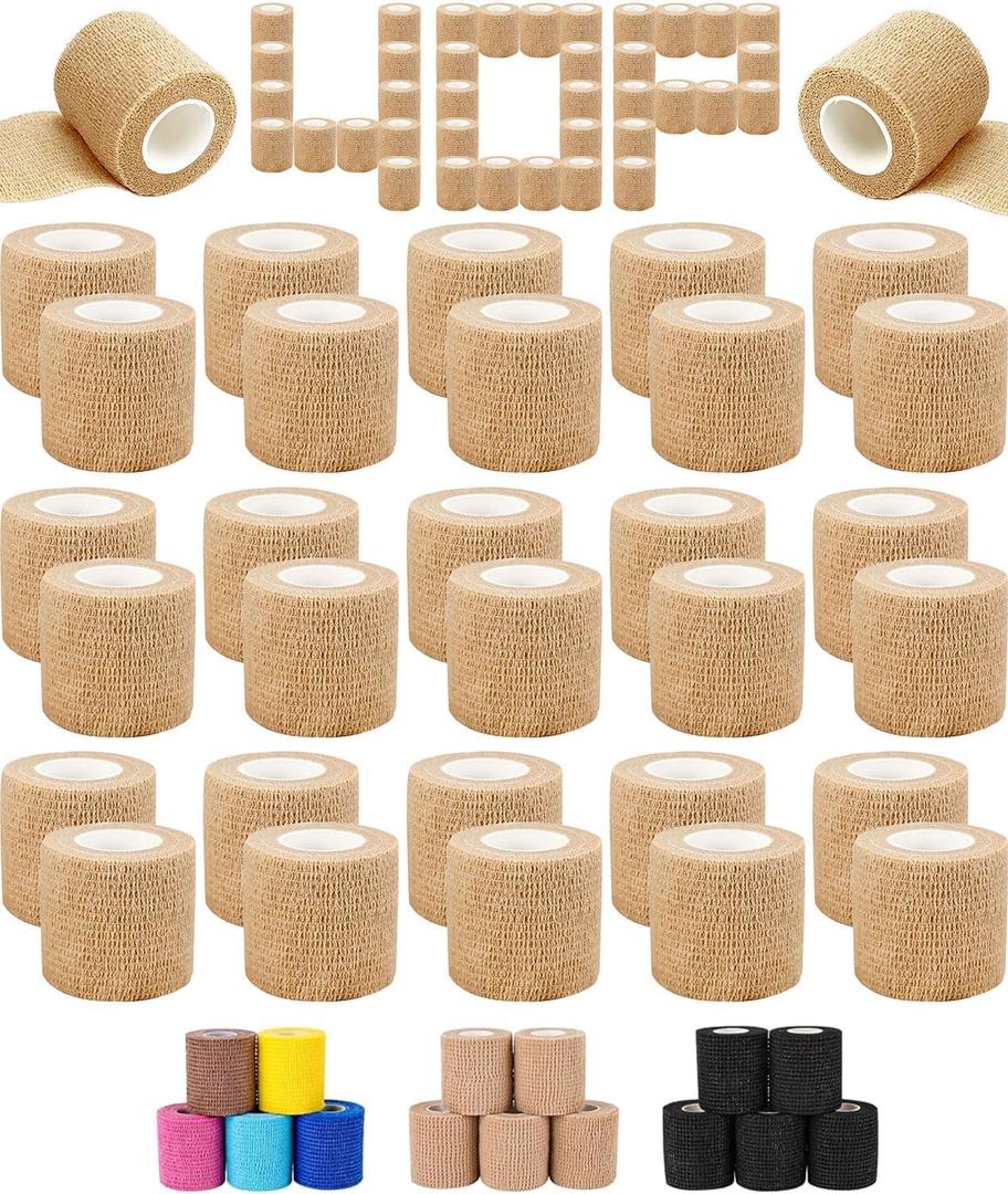 AZEN 40 Pack Self Adhesive Bandage Wrap, 2" X 5 Yards Elastic Cohesive Bandage Wrap, Skin Color Athletic Tape, Vet Wrap, Ankle Tape, Tattoo Grip Tape Wrap (Beige)
