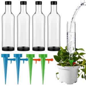 Leinuosen 8 Pack Plant Watering Devices with 4 Pcs Self Watering Spikes and 4 Pcs 26 oz Plastic Bottles, Plant Watered Device (Need to Tighten The Control Valve Switch) Proof Leak for Garden Plants
