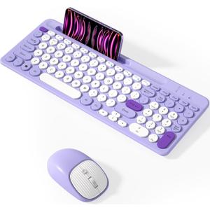 Bluetooth Keyboard and Mouse Wireless, Multi-Device Rechargeable Keyboard and Mouse Combo with Phone Holder (Bluetooth 5.0+3.0+2.4GHz) Quiet Ergonomic Compatible with Mac/Windows/iOS/Android