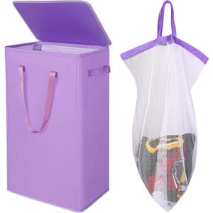 Odonata 75L Slim Laundry Hamper with Lid,Large Foldable Laundry Basket with Removable Bag and Handles Tall Collapsible Dirty Clothes Basket Great for Bedroom, Bathroom, Dorm, College,RV.(Purple, 75L)