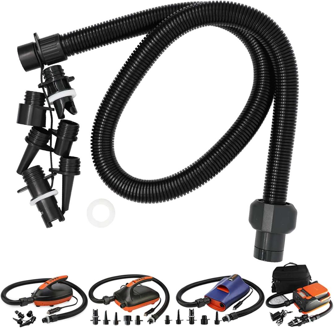 SUP Electric Air Pump Hose Tube Kit, 1 Hose+6 Nozzles+1 Extra Washer Gasket, Detachable Pump Air Tube Connectors Replacement Accessories for Stand Up Paddle Board Inflatable Boat Rafts Kayak