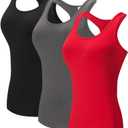 TAISIM Women's Racerback Athletic Workout Running Yoga Tank Tops (Black,grey,red) Small
