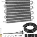 8 Pass Aluminium Transmission Oil Cooler, 5/16" Universal 8 Rows Tube amd Fin Cooler Kit engine with Hose Mounting, Silver