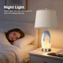 Coastal Glass Table Lamp Set of 2 with 7 Lighting Modes, 3-Color Temperature Modern Nightstand Lamp with USB A+C Port, Blue-White Nautical Bedside Lamp for Living Room Bedroom(LED Bulbs Included)