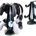 RGB Headset Stand with 9 Light Modes and 2 USB Charging Ports - Controller Holder for Desk - Headphone Stand & Detachable Controller Hook for PC Earphone Gaming Room Setup Accessories (Black)