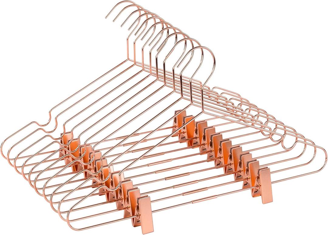 25 Pack 16.5" Metal Wire Hangers with Clips, Rose Gold Copper Finish Clothes Storage Coat Hangers, 42CM