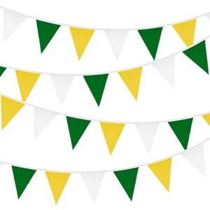 GCQQ 40Ft Yellow White Green Banner Decorations 42Pcs Pennant Banner Flags Cloth Triangle Banners Spring Summer Banners for Masters Golf Decor, Birthday, Wedding, Tea Party Outdoor Decor