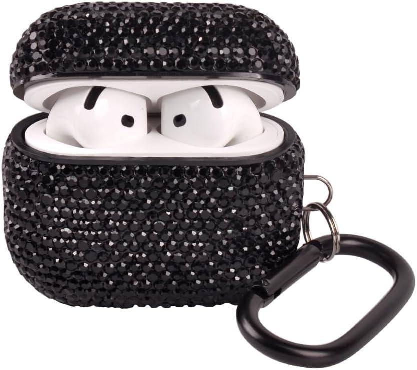 Sparkly Case Compatible with AirPods 4 Generation(2024) with Keychain,Shockproof Protective Premium Bling Rhinestone Cover Skin for AirPods 4 Charging Case (Black for 4rd)