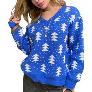 Ugly Christmas Sweater Soft Lightweight Warm Pullover Holiday Chunky Christmas Sweaters Tops Vintage Stylish (Small, 06-women-blue-tree)
