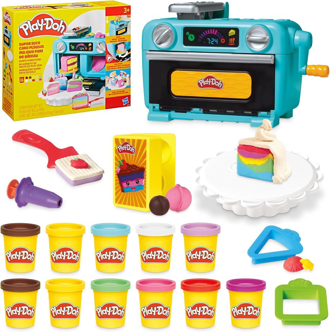 Play-Doh Super Slice Cake Playset, Toy Oven with Play Kitchen Accessories & 11 Modeling Compound Cans, Kids Arts & Crafts,, Ages 3+