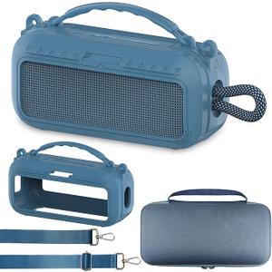 JCHPINE Silicone Cover and Hard Carrying Case for Bose SoundLink Plus Speaker, Protective Silicone Case with Handle and Shoulder Strap (Blue Case)