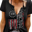 We The People 1776 T Shirt American Flag Patriotic Tee Tops for Women 4th of July Ring Hole Short Sleeve Sexy V-Neck Tshirt, XL