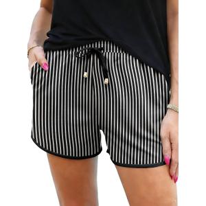 IWOLLENCE Women's Checkered Shorts Elastic Waist with Drawstring Plaid Short Pants Beach Summer with Pockets, Medium