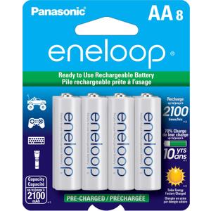 Eneloop Panasonic BK-3MCCA8BA AA 2100 Cycle Ni-MH Pre-Charged Rechargeable Batteries, 8-Battery Pack
