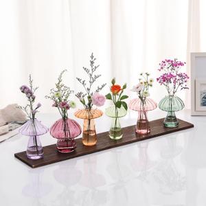 Mushroom Flower Vase, Cute Colored Plant Propagation Stations Set of 6, Mini Terrarium for Plants,Unique Small Hydroponic Pots for Indoor Plants, Glass Decor Vase Gifts for Women (Colorful)