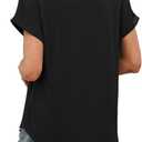 WIHOLL Womens Blouses Spring Tops Short Sleeve Shirts Dressy Casual Summer Vacation Fashion Clothing 2026 (Black, L)