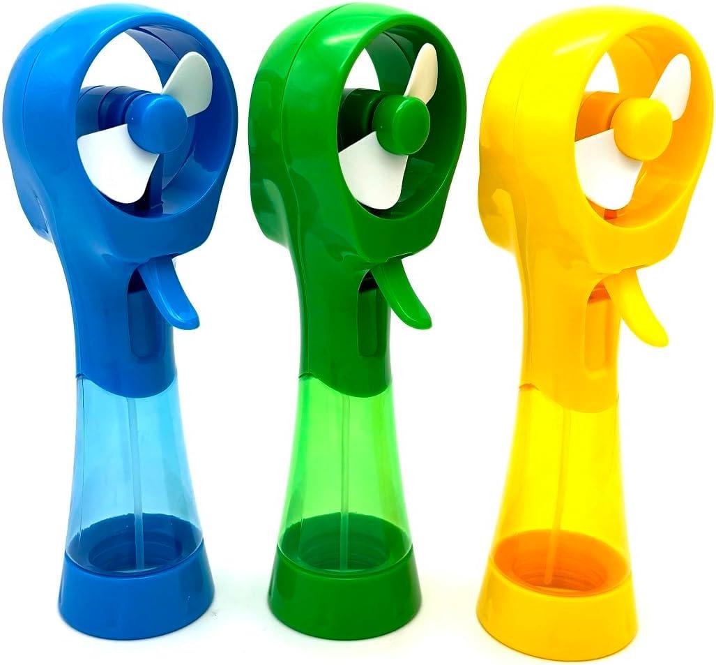 3 Pack Elite Battery Powered Handheld Water Misting Fans Personal Outdoor Cooling Fan (Blue/Green/Yellow)