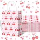 Kolldenn 16 Pcs Coquette Cherry Bow Paper Gift Bags Women Valentine Galentine Birthday Favor Goodie Candy Bags with Handles for Bridal Engagement Baby Shower Party Supplies (Pink)