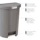 Curver Infinity 45.5 Liter / 13 Gallon Plastic Kitchen Trash Can with Foot Pedal and Locking Lid - Perfect for Household Use Indoor for Garbage Disposal or Recycling, Grey