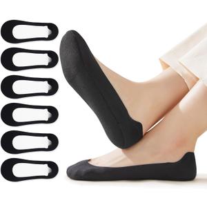 No Show Socks Womens 6Pairs Cushioned Anti-Slip Grip Breathable Soft for Work, Running, Yoga, Athletics, Daily (Black 6paris - Half Sole, 7-9 Short)