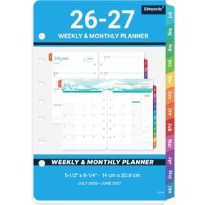 2026-2027 Planner Refills - A5 Planner Inserts with 7-Hole Punched, JUL 2026 - JUN 2027, 5-1/2" x 8-1/2", Planner Refills 2026-2027, A5 Binder Inserts, Weekly Monthly Planner 26-27 with Colorful Tabs